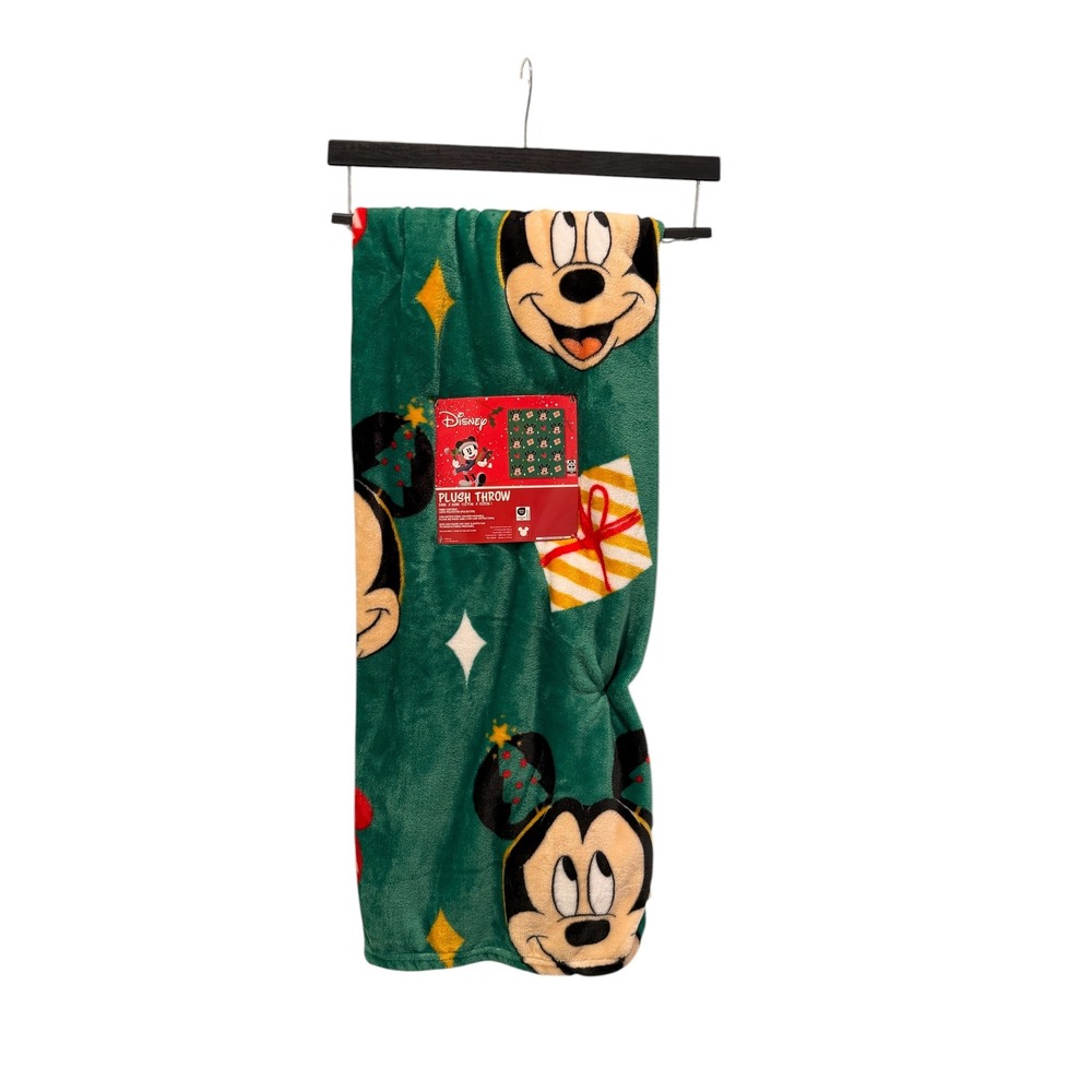 Disney Mickey Mouse Christmas Plush Throw Blanket Green Holiday 50x60 New